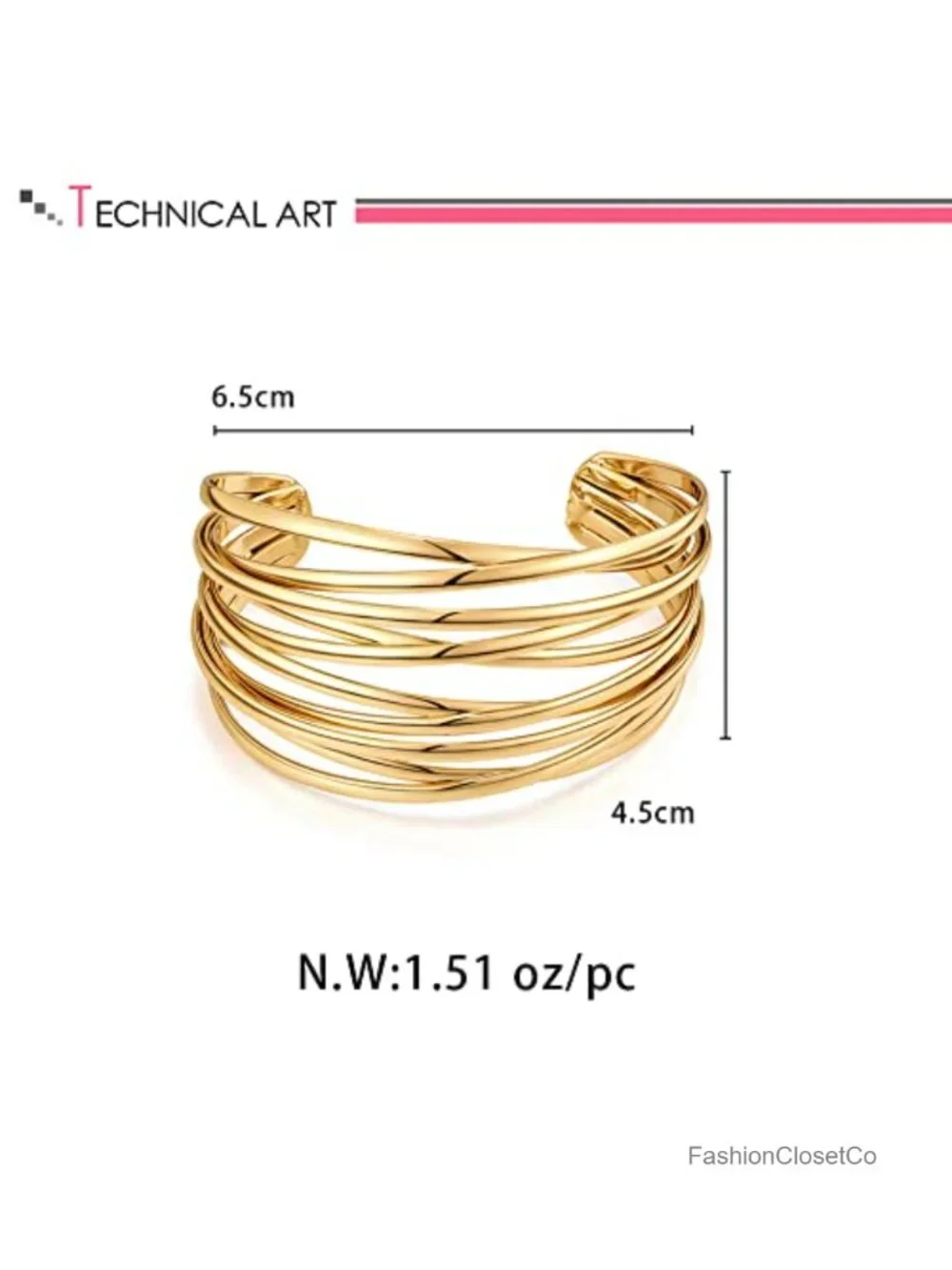 Gold Plated Twisted Cuff Bangle Bracelet, Chunky Open Bracelet